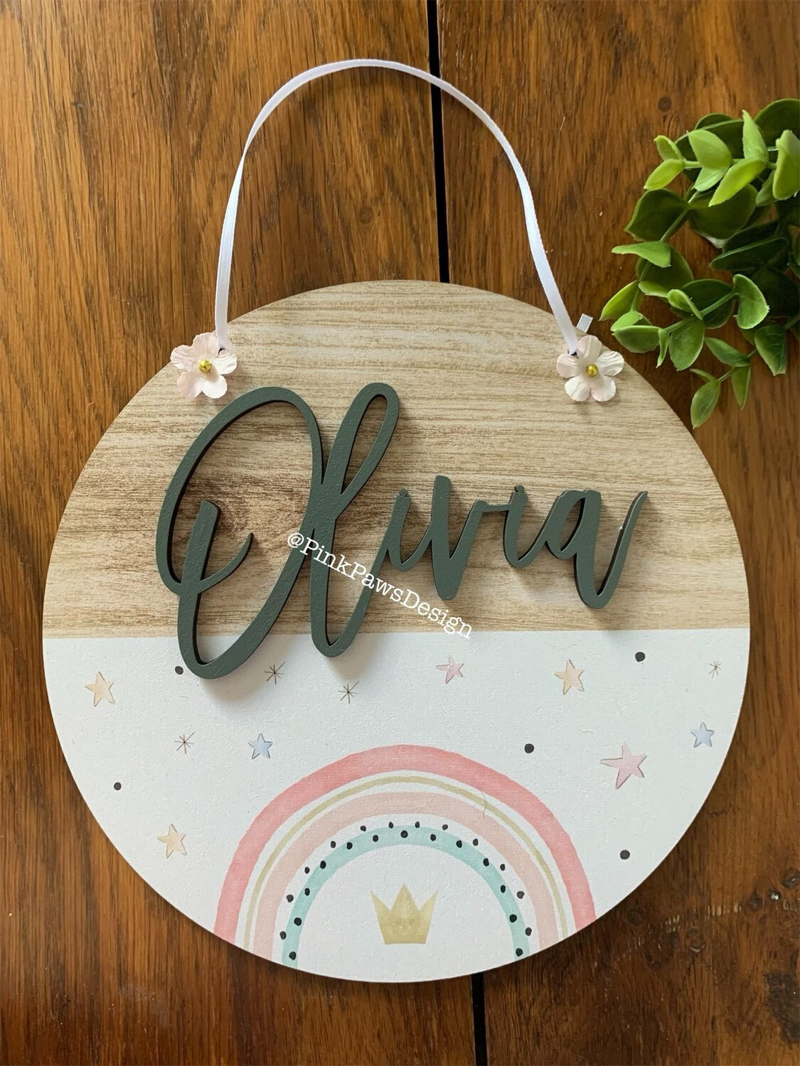 Personalised Circle Plaque - Rainbow themed