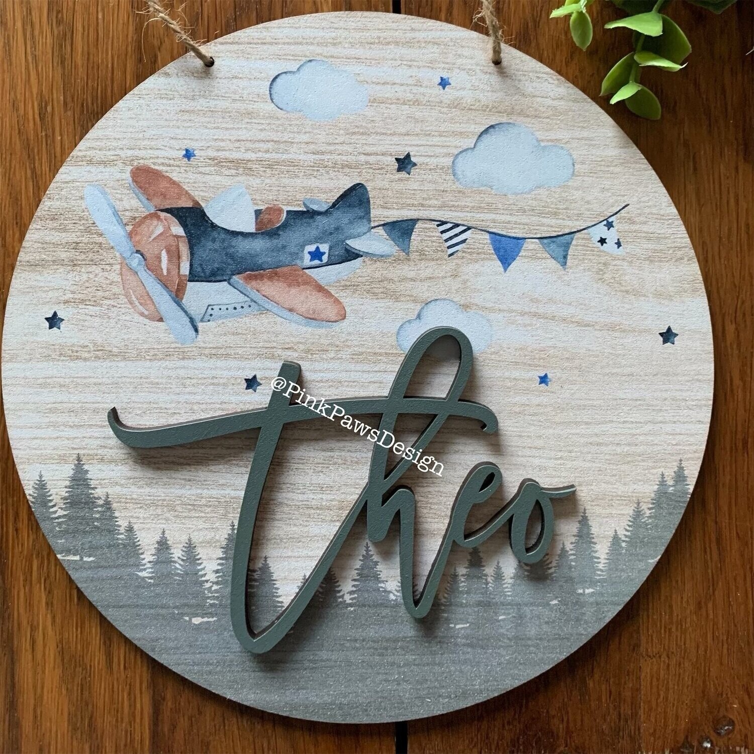 Personalised Circle Plaque - Aeroplane themed