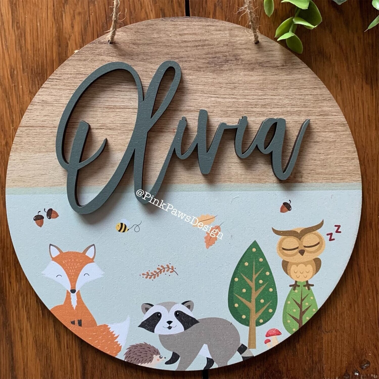 Personalised Circle Plaque - Woodland Animals themed