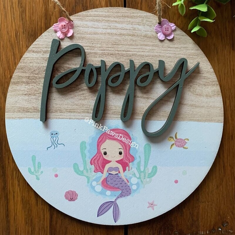 Personalised Circle Plaque - Mermaid themed