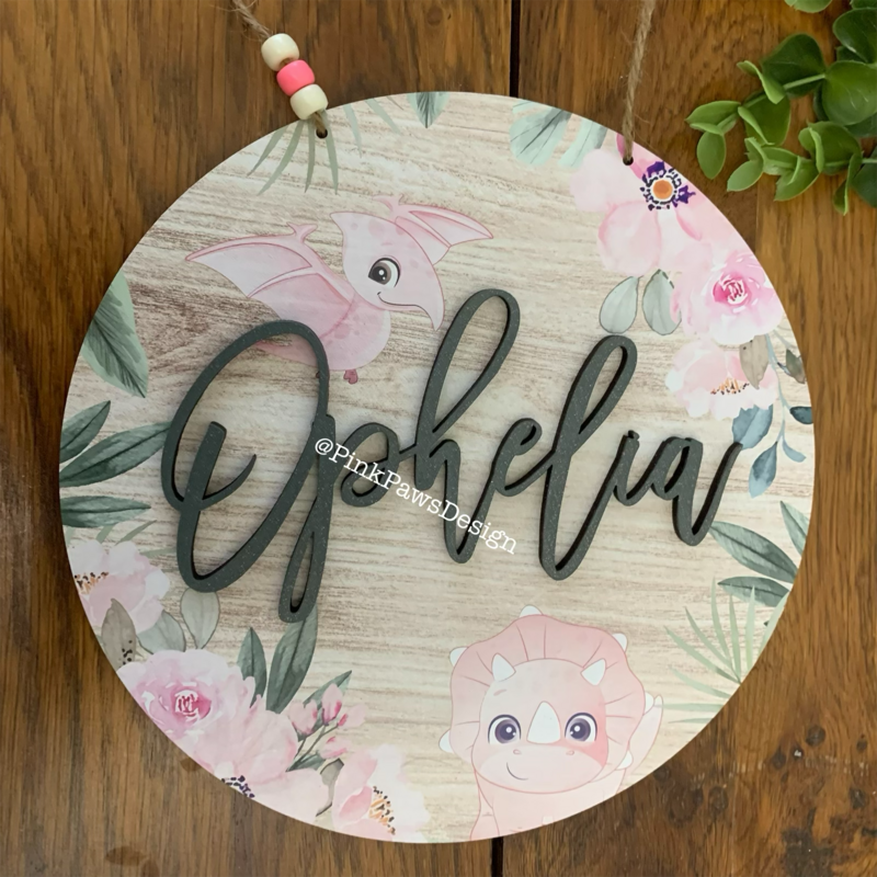Personalised Circle Plaque - Dinosaur themed