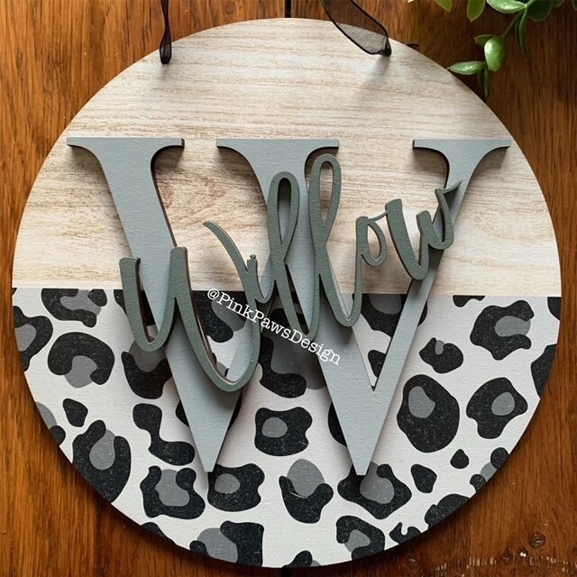 Personalised Circle Plaque - Animal print themed