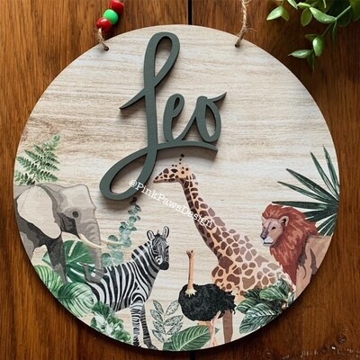 Personalised Circle Plaque - Jungle animal themed