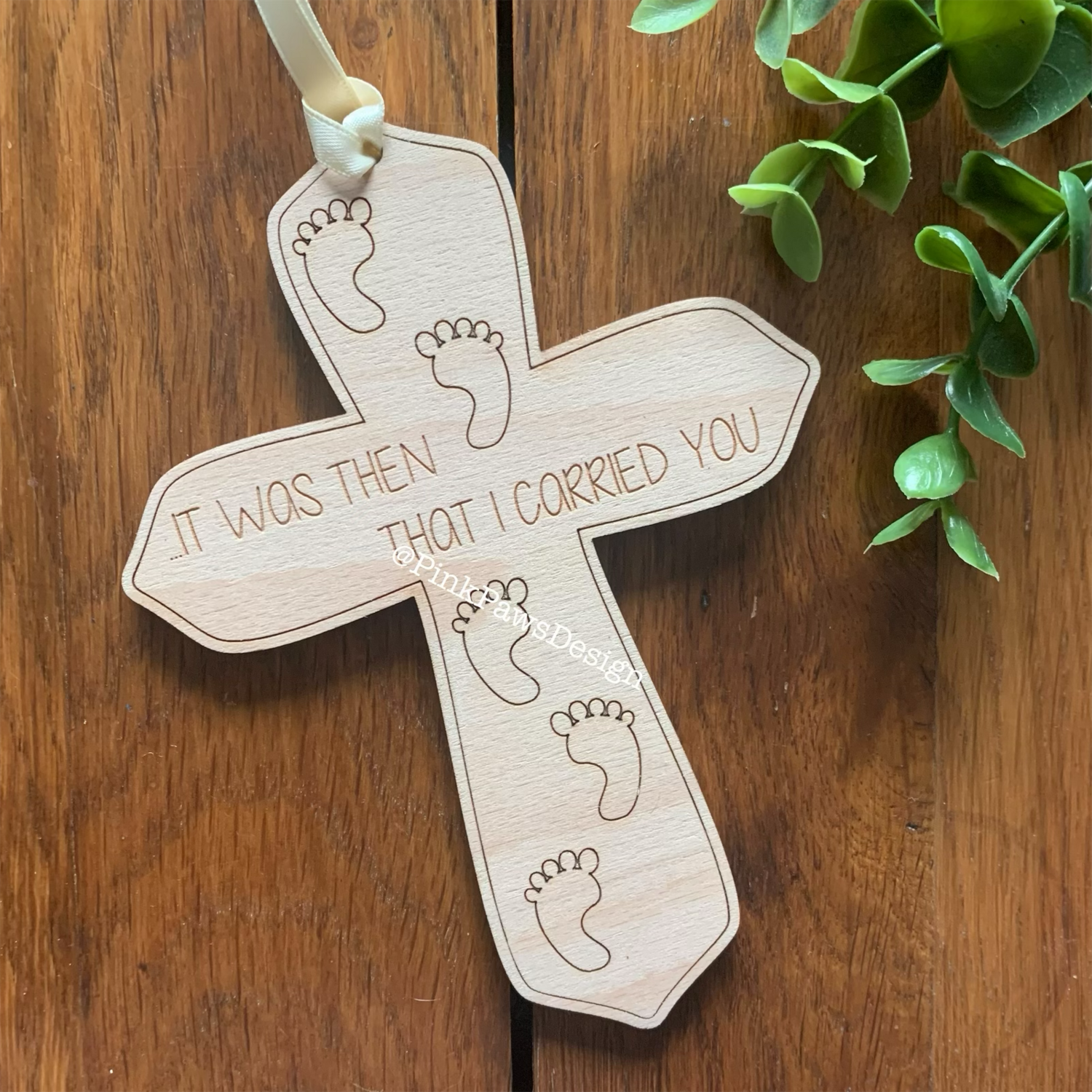 Engraved Cross - Footprints In The Sand It Was Then That I Carried You