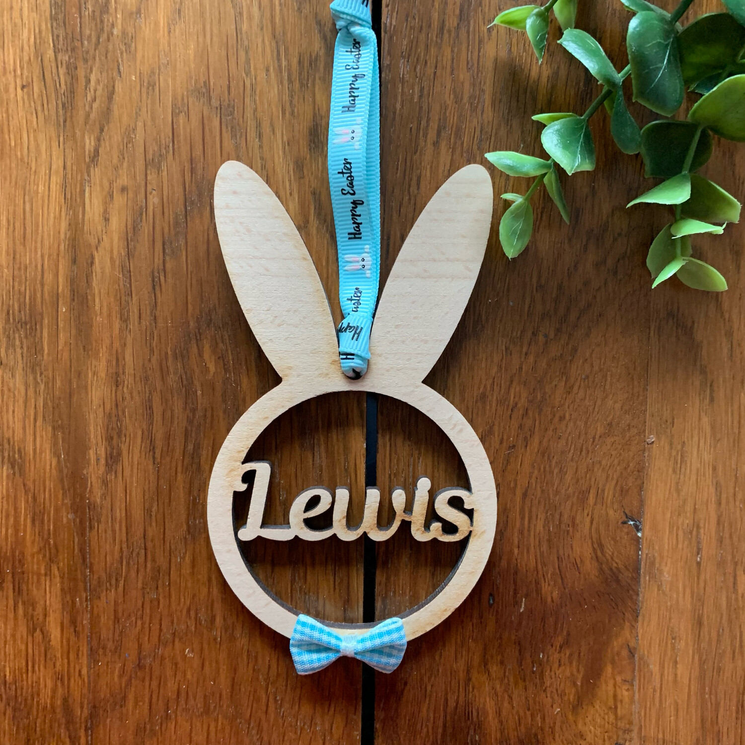 Personalised Bunny Ears with Happy Easter Ribbon and Bow