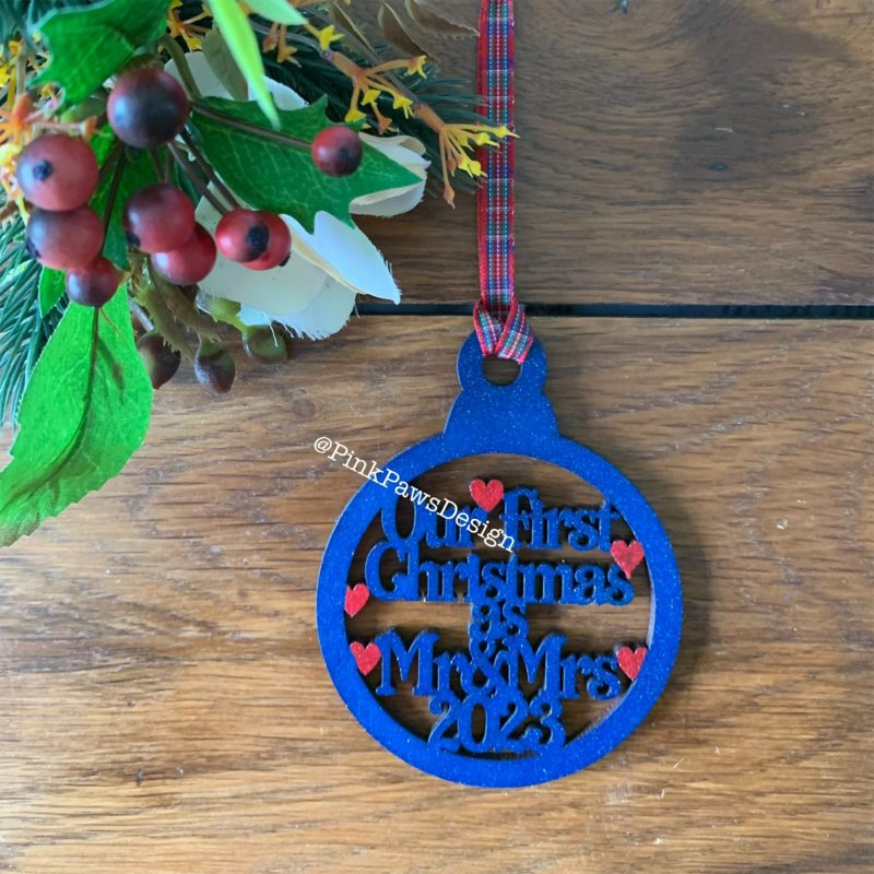 Hand-Painted First Christmas Couple Bauble – 10cm