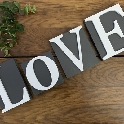 Freestanding LOVE Blocks – Dark Grey & White