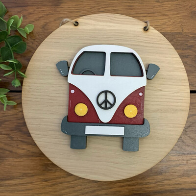 Red Campervan oak veneer plaque