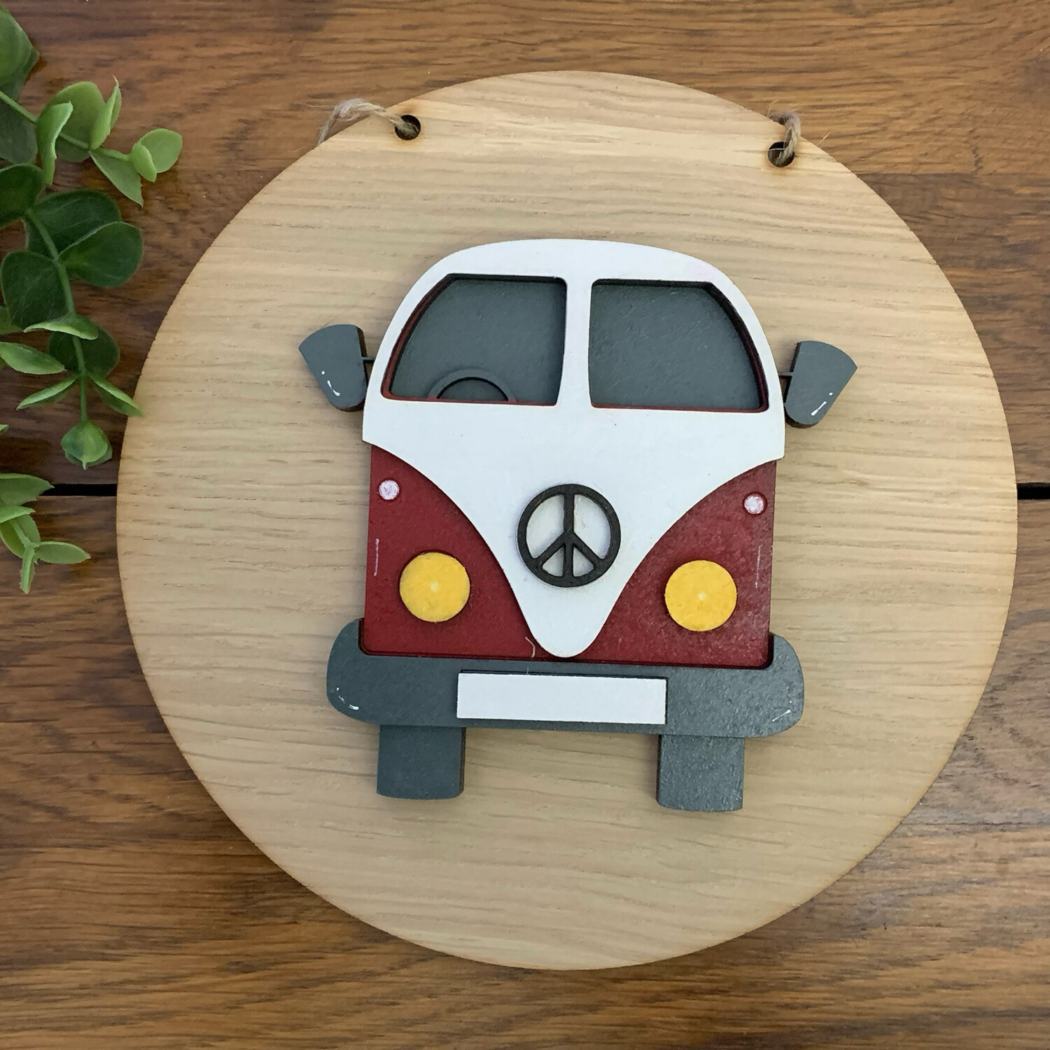 Red Campervan oak veneer plaque