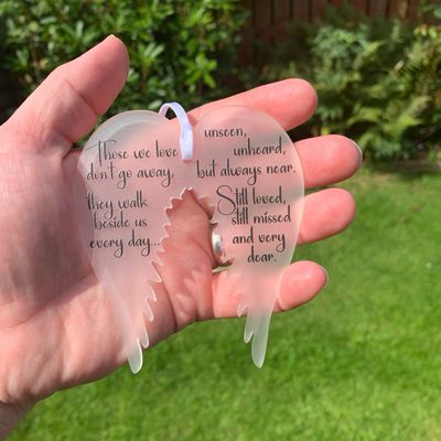 Engraved Acrylic Angel Wings - Those We Love Don’t Go away Engraved Acrylic Angel Wings - Those We Love Don’t Go away