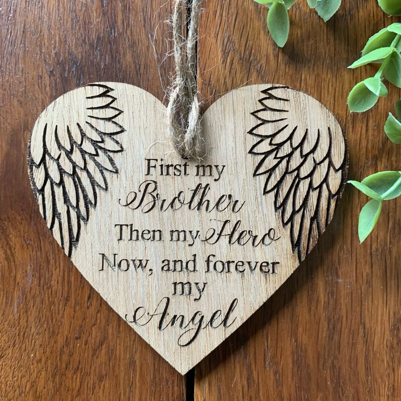 Engraved Wood Veneered Hanging Decoration – “First My Brother” Heart