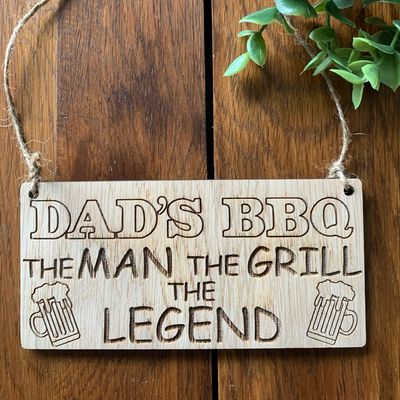 Dad’s BBQ The Man The Grill The Legend engraved hanging decoration