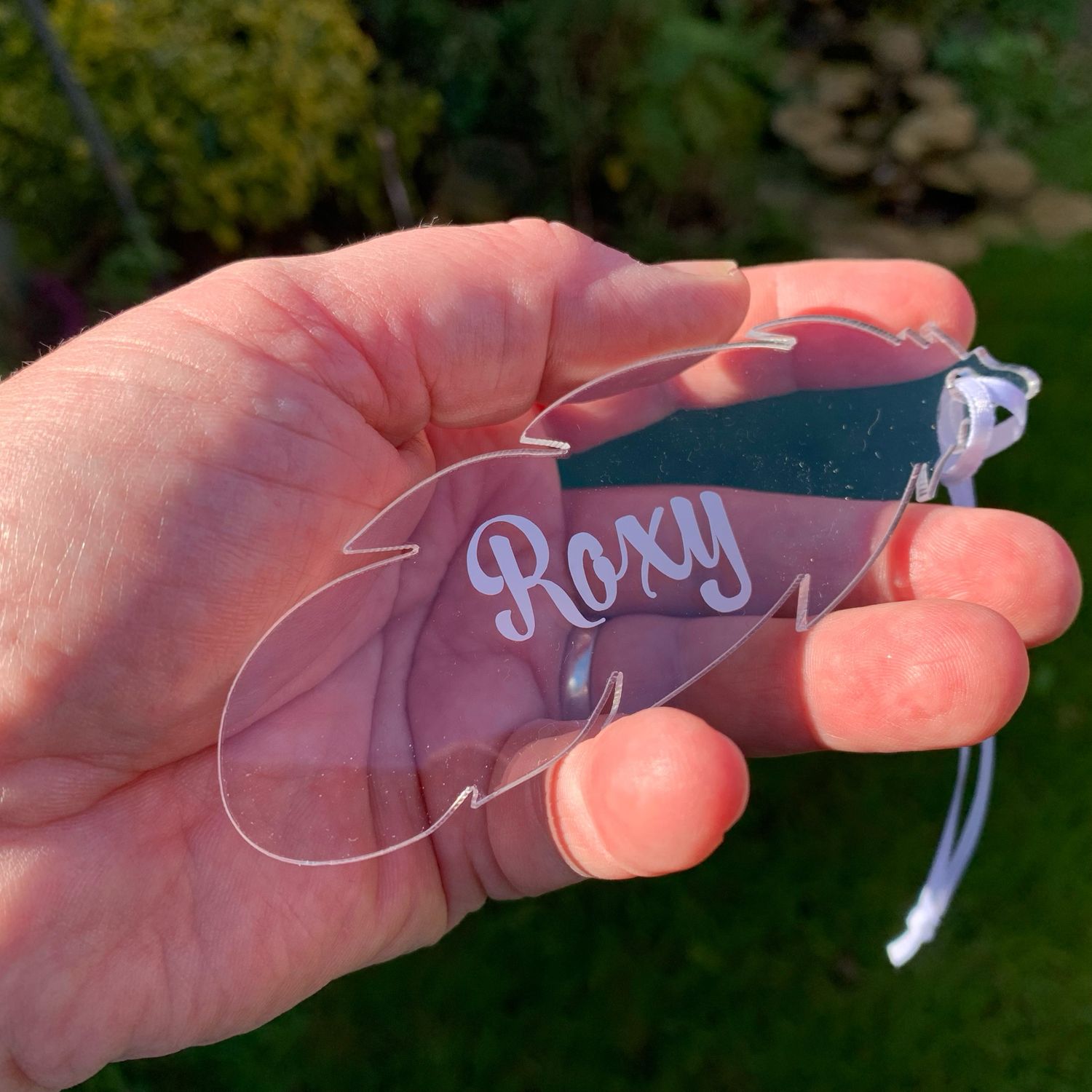 Acrylic Personalised Feather With Ribbon