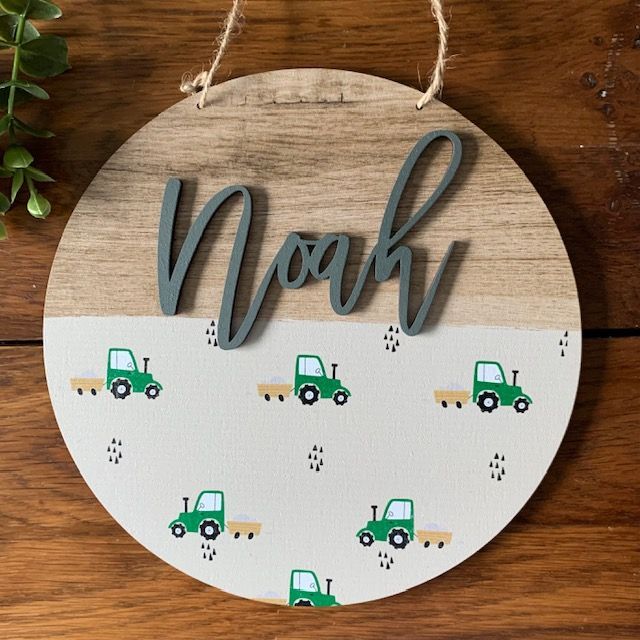 Personalised Circle Plaque - Tractor themed