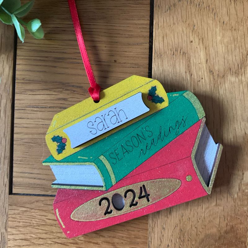 Hand-painted Personalised Book Stack hanging decoration
