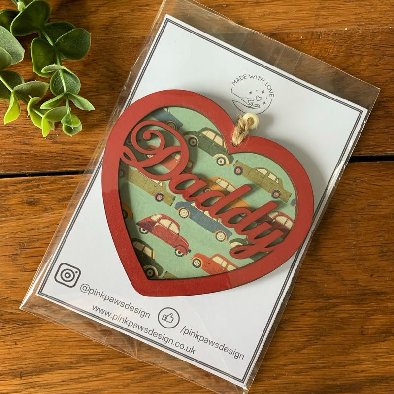 Daddy Car Themed hanging heart