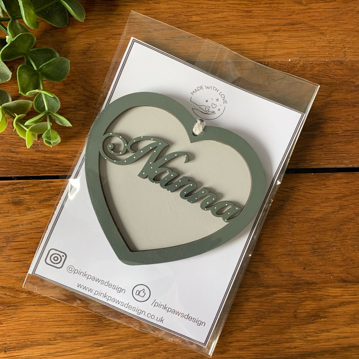 Hand Painted Nanna hanging heart - Grey