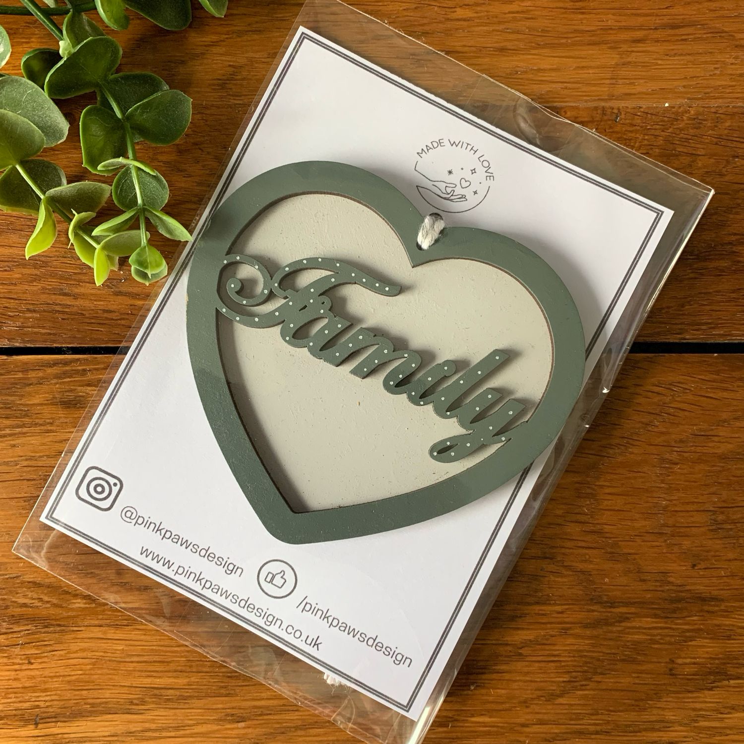 Hand Painted Family hanging heart - Grey