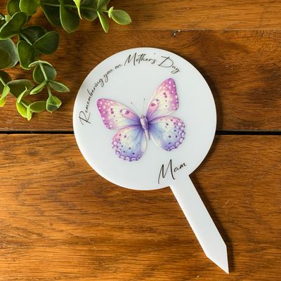 Purple Butterfly Memorial Grave Marker - Remembering You On Mothers Day Mam