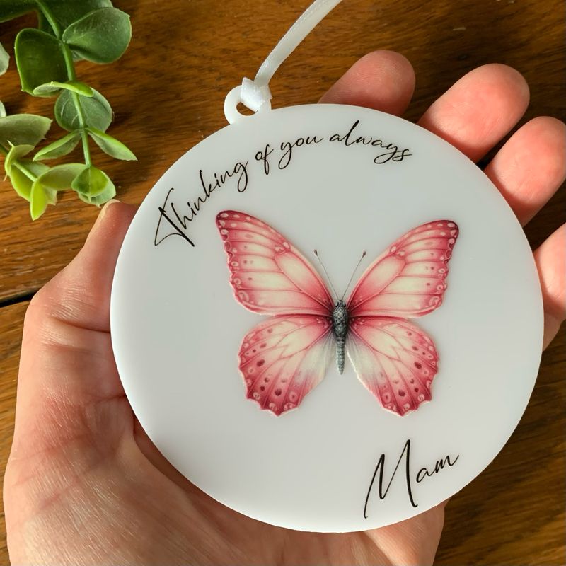 Pink Butterfly Memorial Hanging - Thinking Of You Always Mam