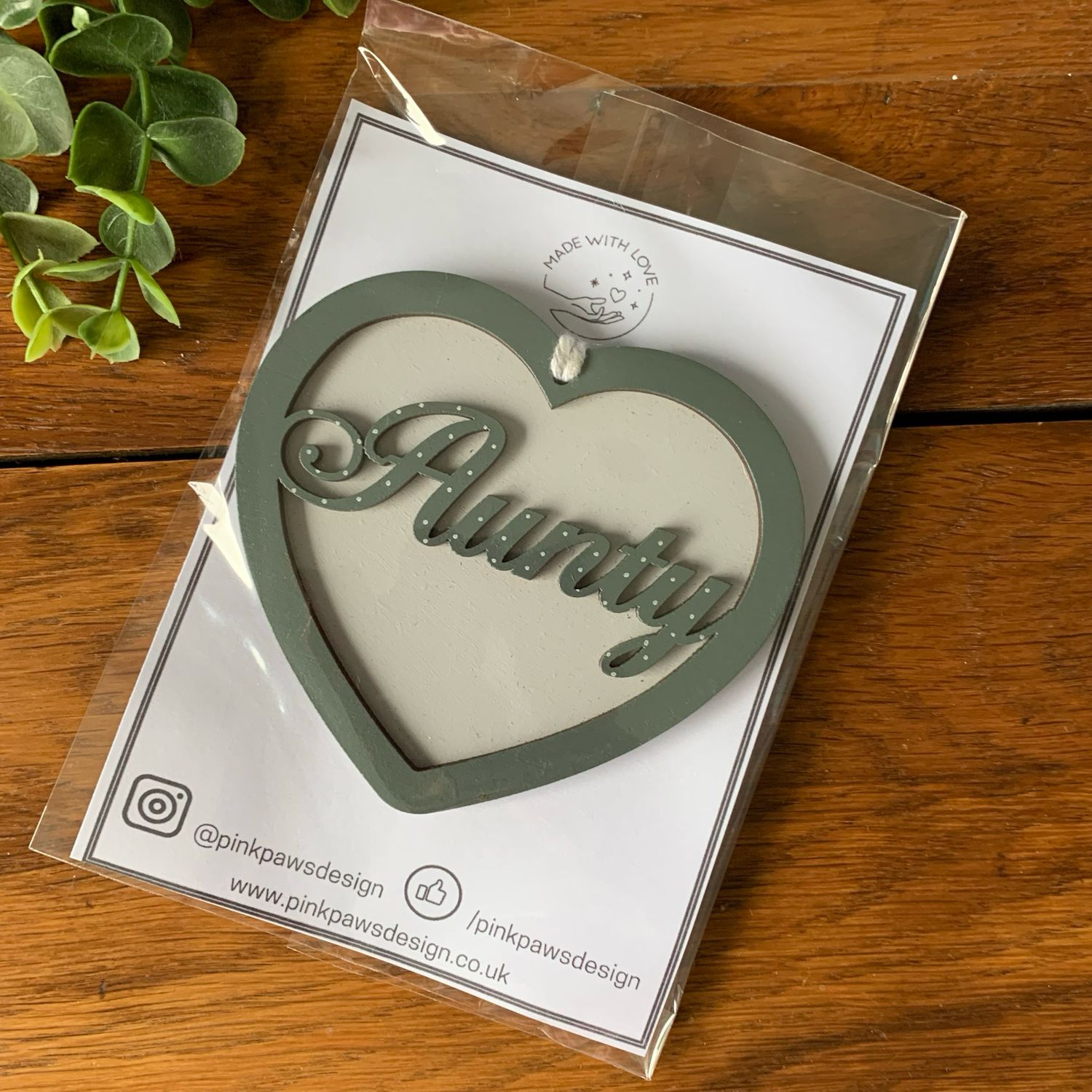 Hand Painted Aunty hanging heart - Grey