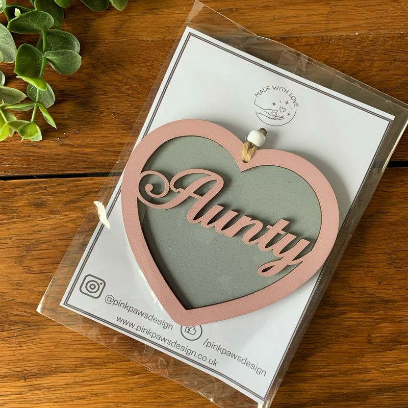 Hand Painted Aunty hanging heart - Pink