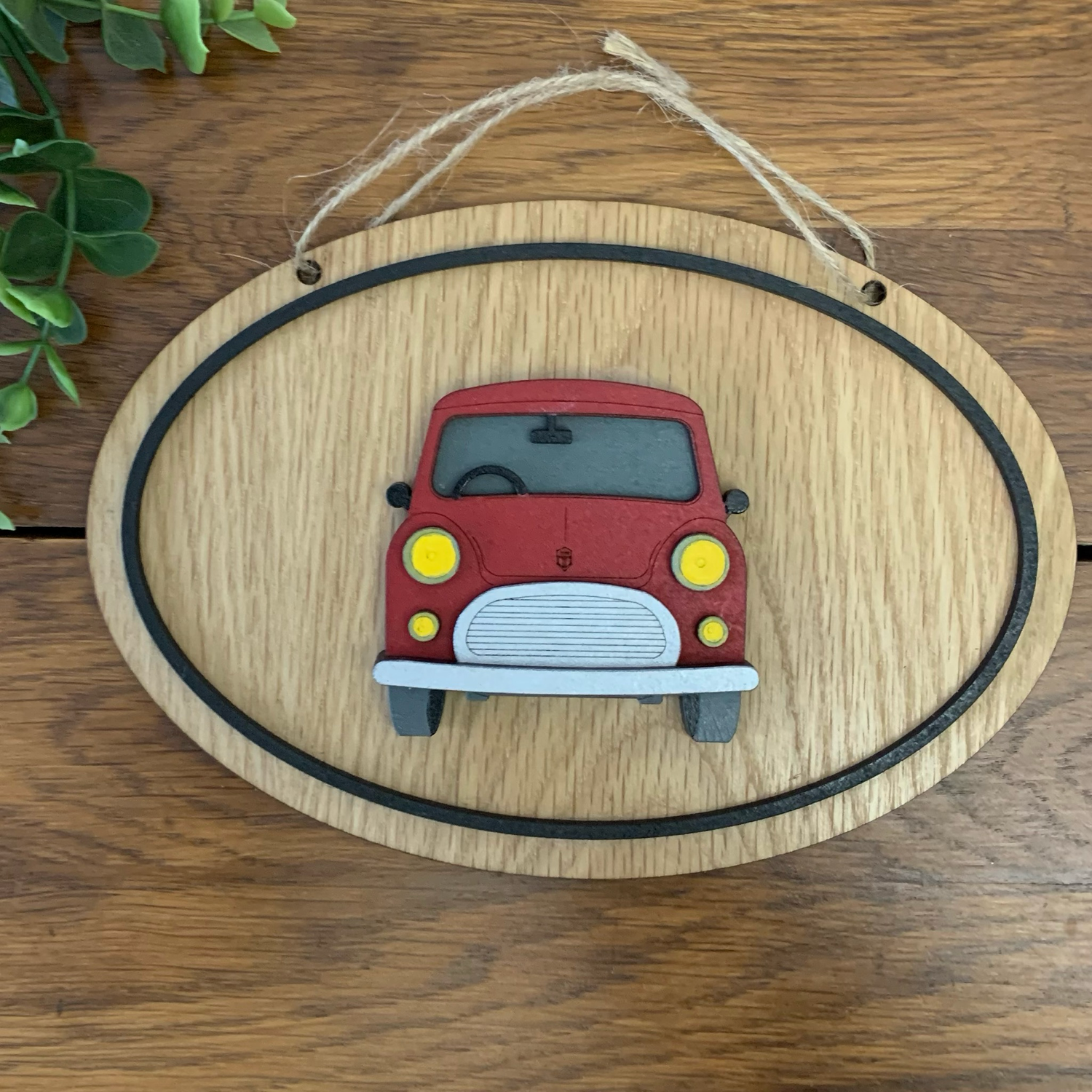Personalised Handpainted And Engraved Red Mini Car Plaque