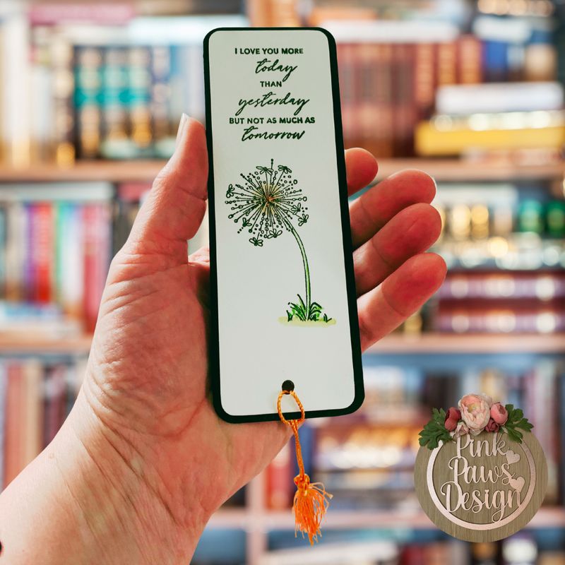 Hand-Stamped & Water-coloured Bookmark – “I Love You More”