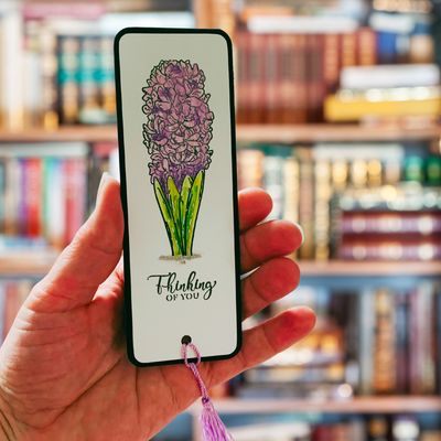 Hand-Stamped & Watercoloured Bookmark – “Thinking of You” (Hyacinth Edition)