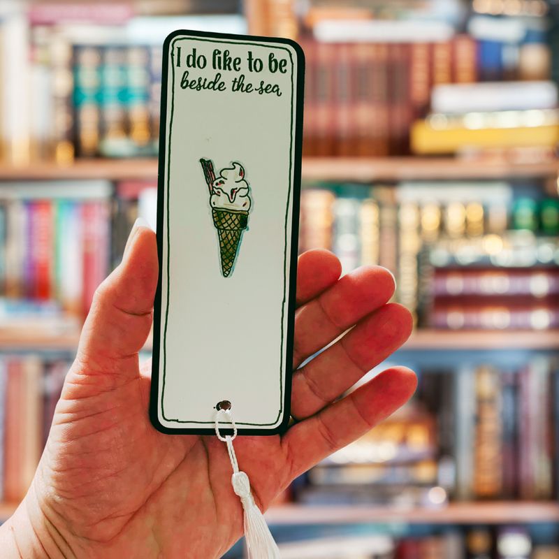 Hand-Stamped & Water-coloured Bookmark – “I Do Like to Be Beside the Sea” (Ice Cream Edition)