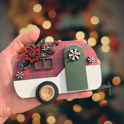 Red Tartan Vintage Style Caravan Christmas Decoration