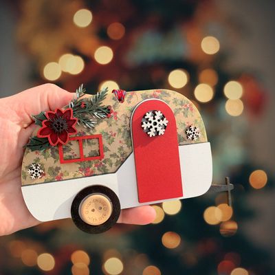 Vintage Holly Caravan Christmas Decoration