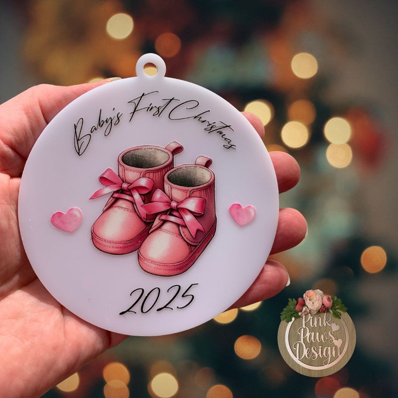 Acrylic Semi-Opaque White Baby’s First Christmas Booties