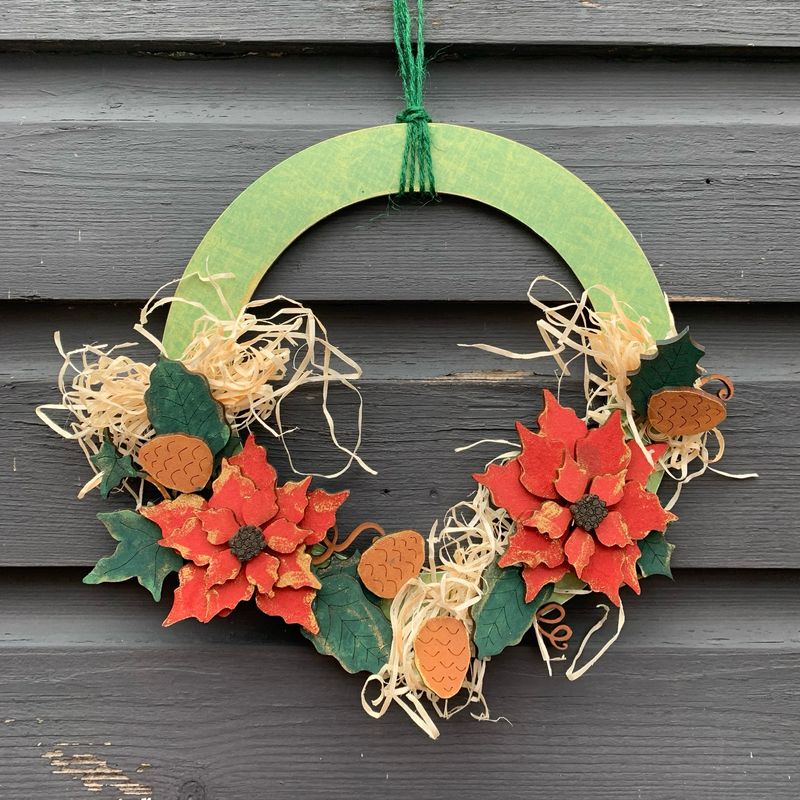Limited Edition Hand-painted Christmas Wreath Poinsettia Themed