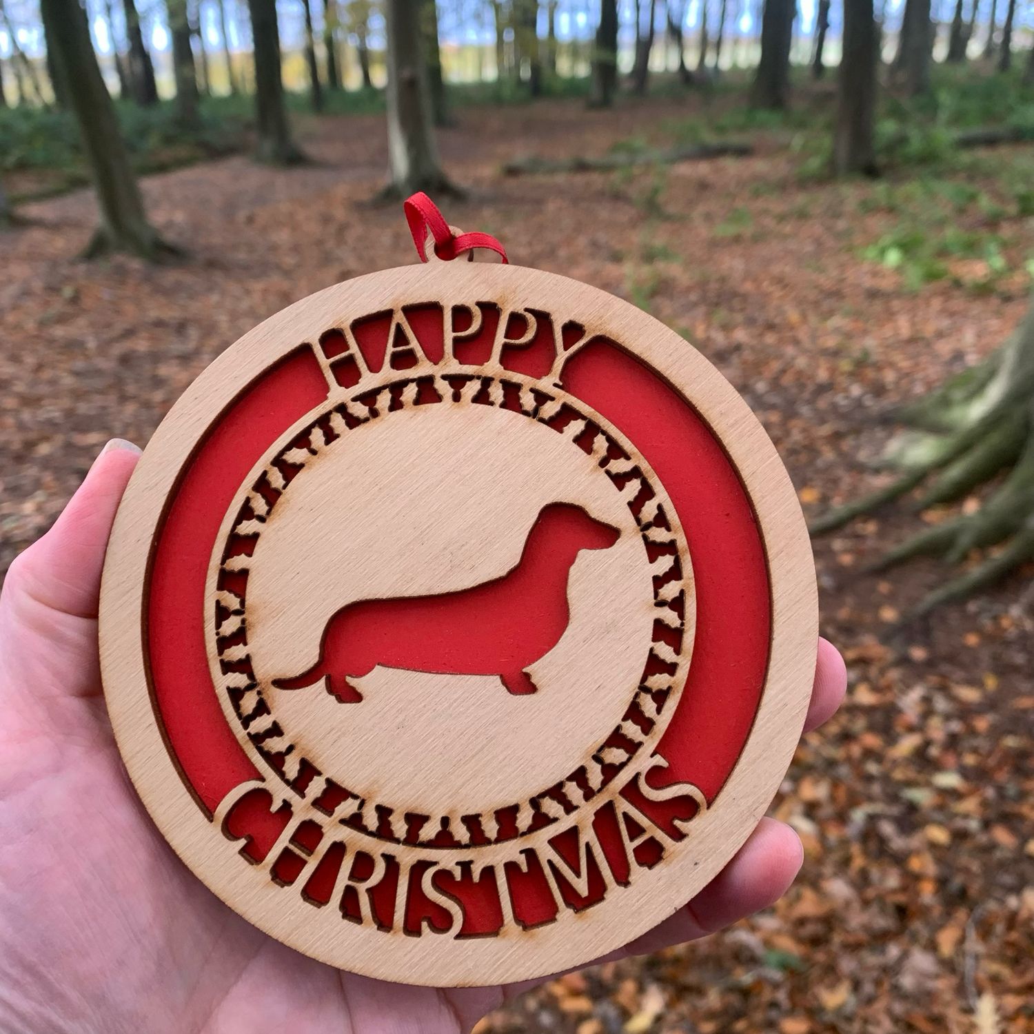 Dachshund dog birch 12.5cm hanging decoration