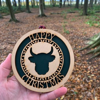 Highland Cow birch 12.5cm hanging decoration