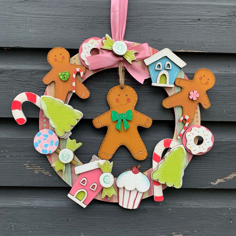 Limited Edition Hand-painted Christmas Wreath Gingerbread Themed