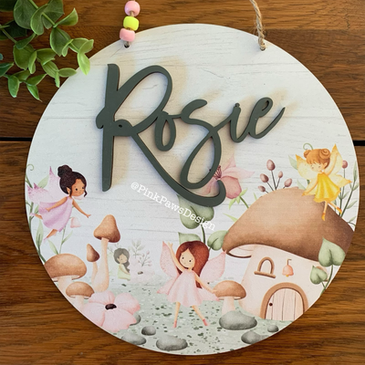 Personalised Circle Plaque - Fairy themed