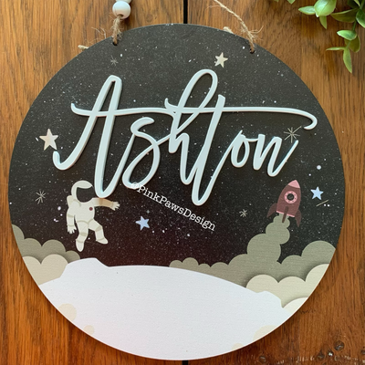 Personalised Circle Plaque - Space Astronaut themed