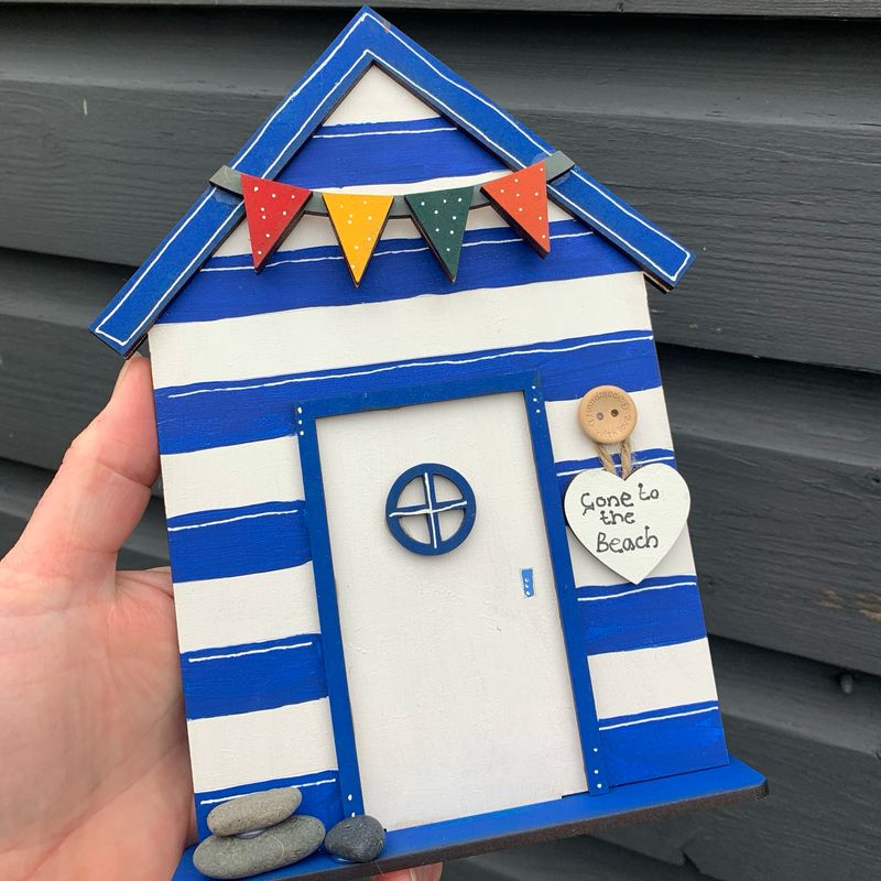 Hand painted Beach Hut with Bunting / Gone to the Beach