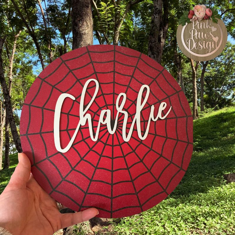 Personalised Circle Plaque - Spider Web themed