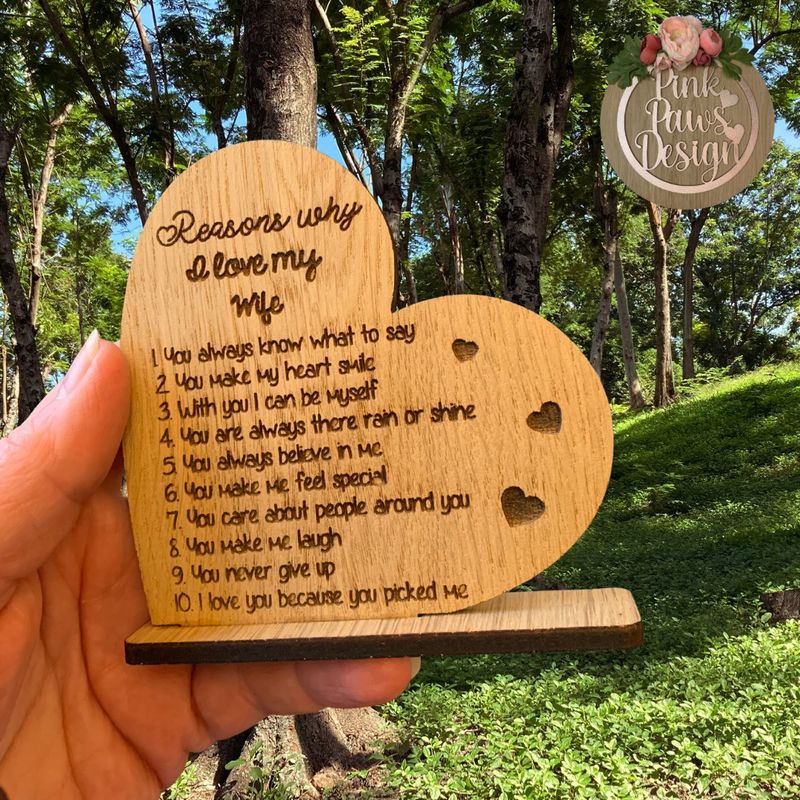 Reasons Why I Love You, Wife, Husband Engraved Heart
