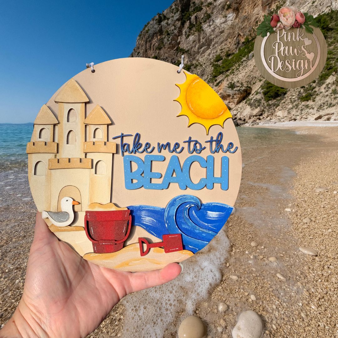 Hand painted Seaside Take Me To The Beach Layered Plaque / Hanging Sign