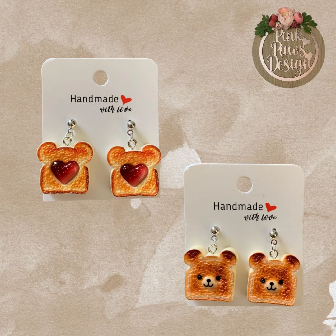 Handmade Bear Toast Earrings