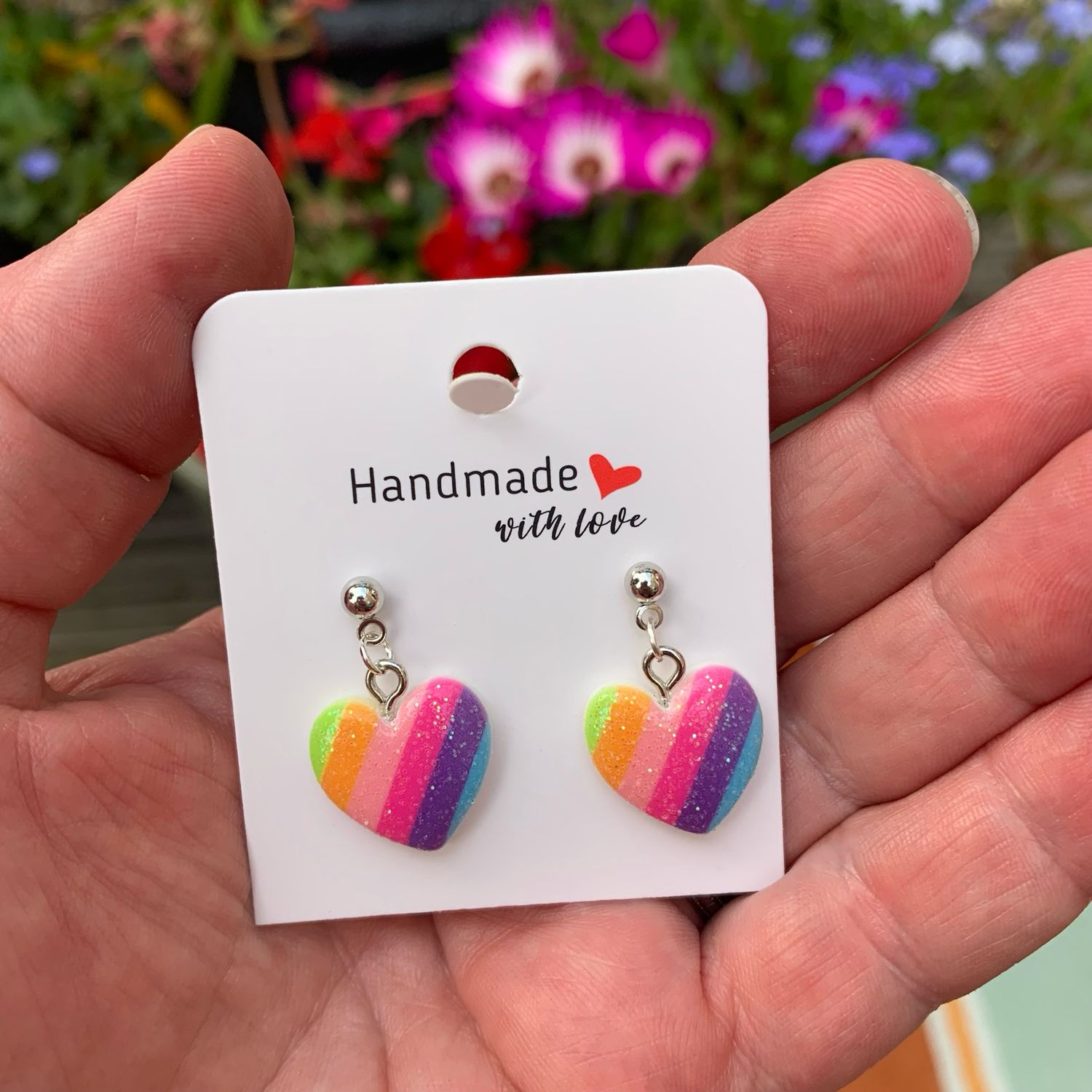 Handmade Rainbow Heart Earrings