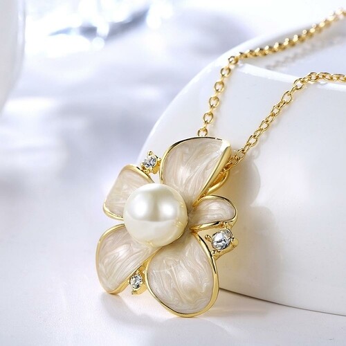 Fresh Water Pearl Drop Necklace in 18K Gold Plated with Swarovski