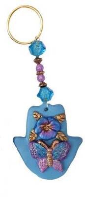 Hamsa Key Chain with Flower and Glitter Butterfly