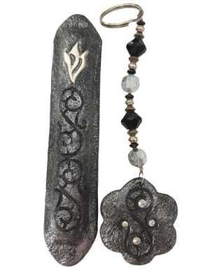 Polymer Clay Set Mezuzah Black/Silver and Key Chain
