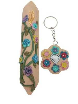 Polymer Clay Faux-Stone set w/ key chain floral & heart