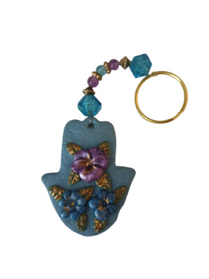 Hamsa key chain blue w/ small flowers Hamsa key chain blue w/ small flowers